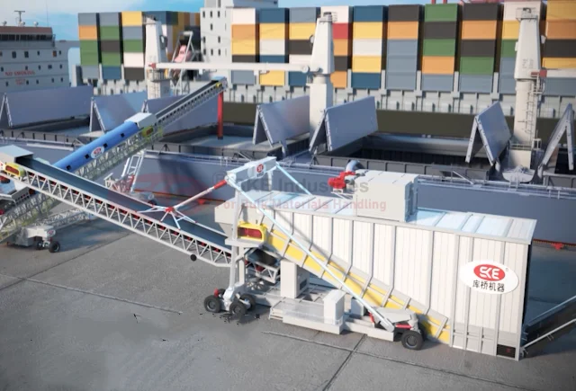 ship loader working with truck unloader